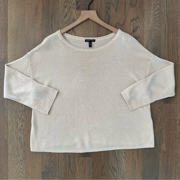 Eileen Fisher Organic Linen Cotton Blend Wide Neck Sweater in Cream Small